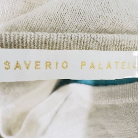 SAVERIO PALATELLA Luxury Silk Cashmere Short Sleeve Oversized Wheat Heathered Li - Picture 4 of 6
